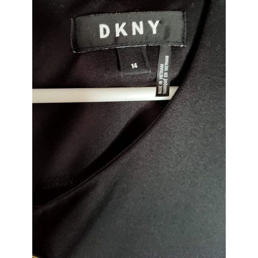 DKNY Black Dress with Zipper Front and White Hem Trim - Size 14 - Picture 3 of 4
